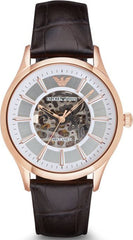 Emporio Armani Epoca White Skeletal Dial Black Leather Strap Watch For Men - AR2073 Watches Emporio Armani   