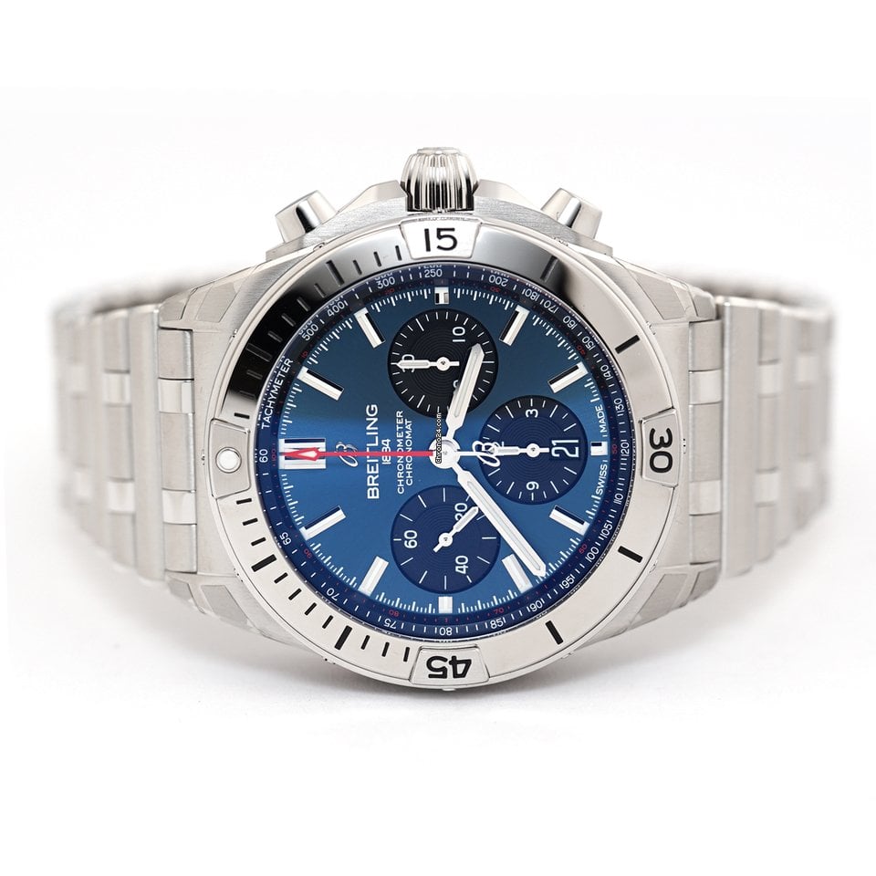Breitling Chronomat B01 42mm Blue Dial Silver Steel Strap Watch for Men - AB0134101C1A1 Watches Breitling   