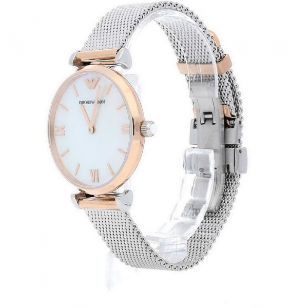 Emporio Armani Retro Mother of Pearl Dial Silver Mesh Bracelet Watch For Women - AR2067 Watches Emporio Armani   