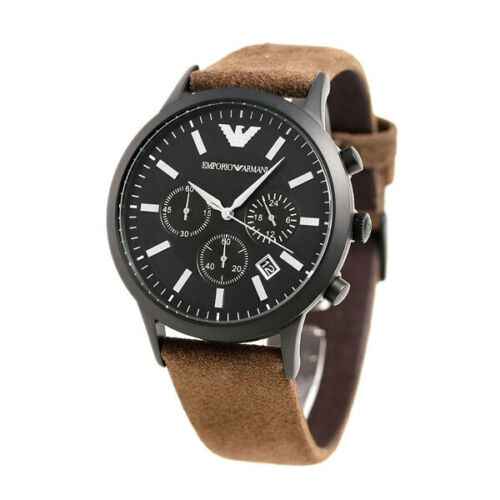 Emporio Armani Chronograph Black Dial Brown Leather Strap Watch For Men - AR11078 Watches Emporio Armani   