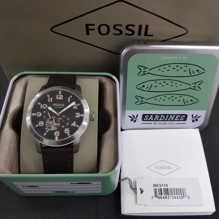 Fossil Pilot 54 Automatic Black Dial Brown Leather Strap Watch for Men - ME3118 Watches Fossil   