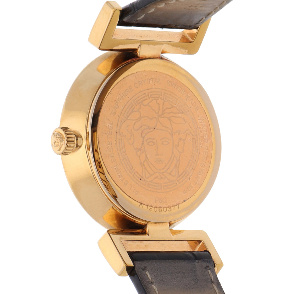 Versace V Metal Icon Gold Dial Brown Strap Watch for Women - VLC130016 Watches Versace   