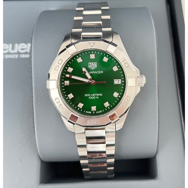 Tag Heuer Aquaracer Quartz 32mm Emerald Green Dial Silver Steel Strap Watch for Women - WBD1316.BA0740 Watches Tag Heuer   