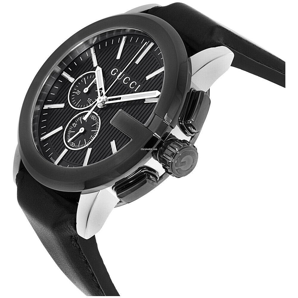 Gucci G Chrono Black Dial Black Leather Strap Watch For Men - YA101205 Watches Gucci   