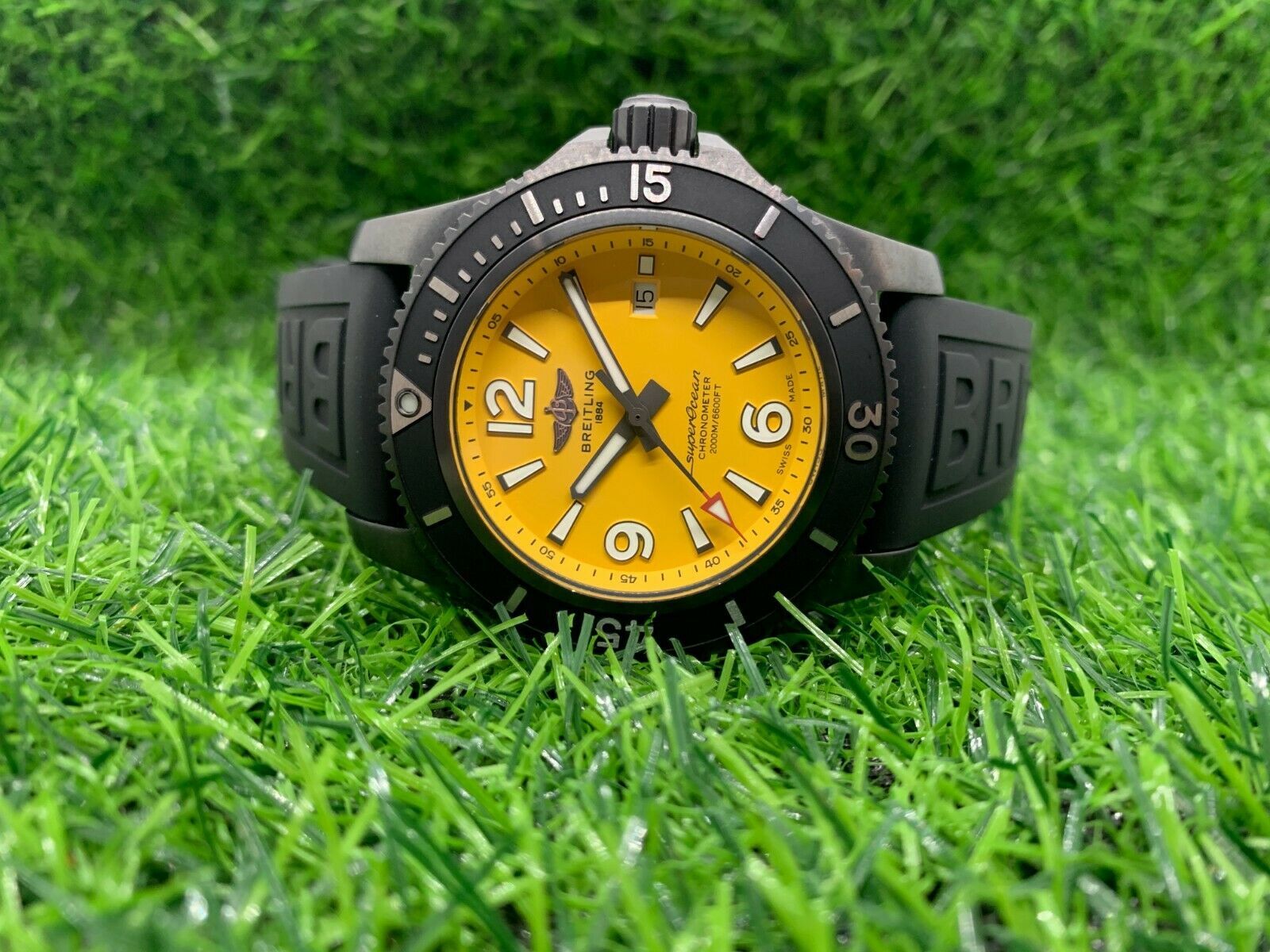 Breitling Superocean Automatic 46mm Yellow Dial Black Rubber Strap Watch for Men - M17368D71I1S1 Watches Breitling   