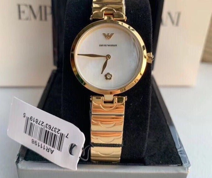 Emporio Armani Arianna Mother of Pearl Dial Gold Stainless Steel Watch For Women - AR11198 Watches Emporio Armani   