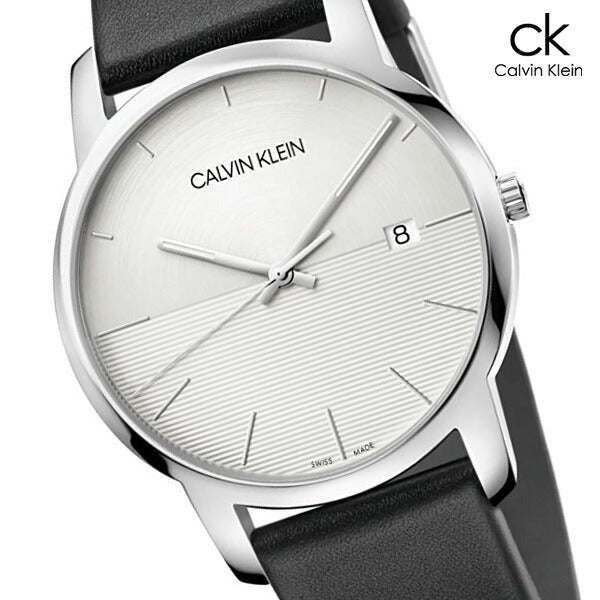 Calvin Klein City White Dial Black Leather Strap Watch for Men - K2G2G1CD Watches Calvin Klein   