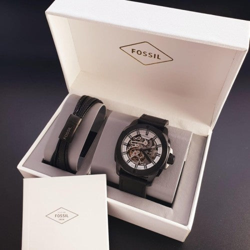 Fossil Modern Machine Automatic Skeleton Grey Dial Black Steel Strap Watch for Men - ME3134 Watches Fossil   