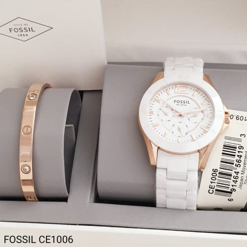 Fossil Ceramic Multifunction White Dial White Steel Strap Watch for Women - CE1006 Watches Fossil   