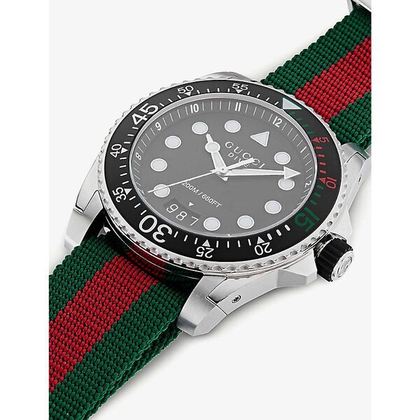 Gucci Dive Black Dial Red & Green Nylon Strap Watch For Men - YA136209 Watches Gucci   