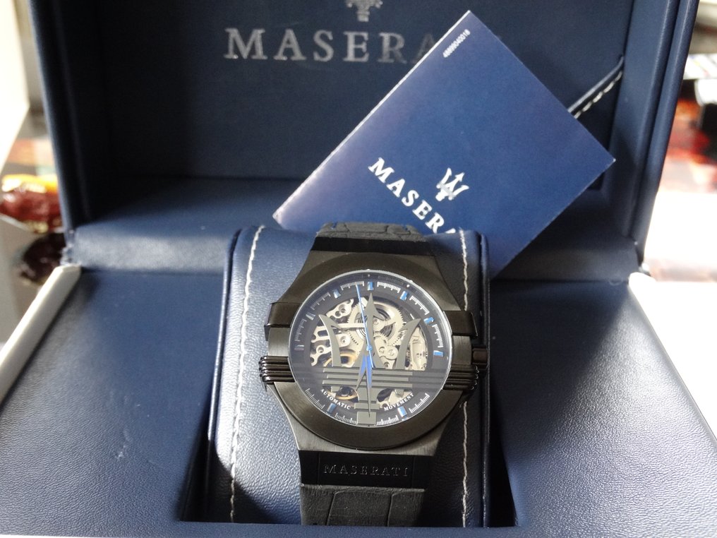 Maserati Potenza Automatic Black Dial Black Leather Strap Watch For Men - R8821108009 Watches Maserati   