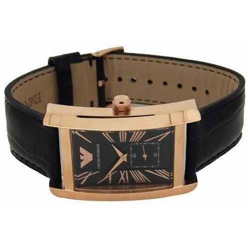 Emporio Armani Classic Black & Rose Gold Dial Black Leather Strap Watch For Men - AR0168 Watches Emporio Armani   