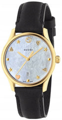 Gucci G-Timeless Mother of Pearl Dial Black Leather Strap Watch For Women - YA1264044 Watches Gucci   