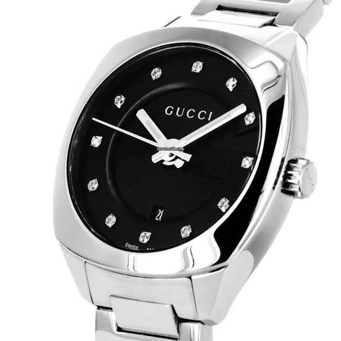 Gucci GG2570 Diamonds Black Dial Silver Steel Strap Watch For Women - YA142503 Watches Gucci   