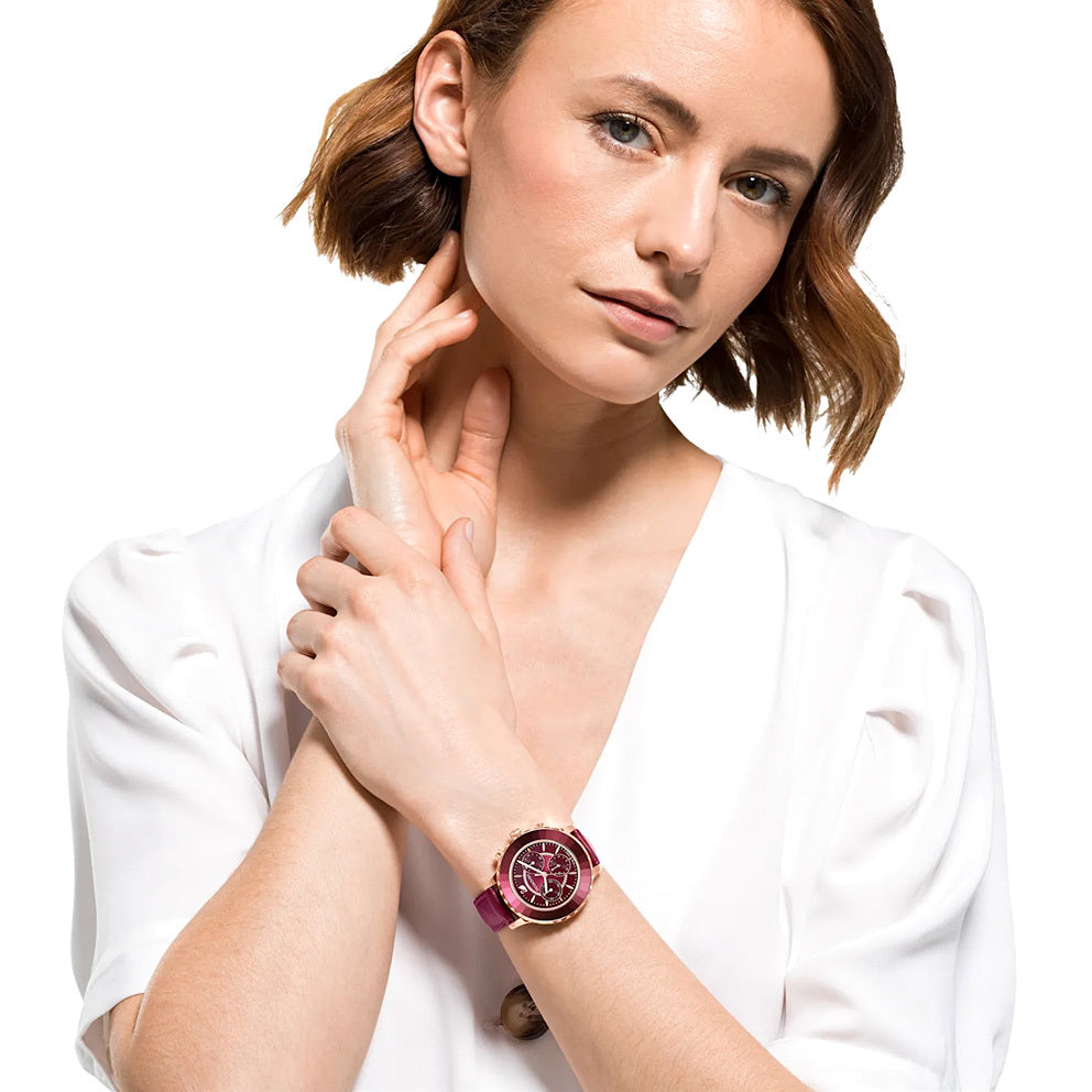 Swarovski Octea Lux Chrono Red Dial Red Leather Strap Watch for Women - 5547642 Watches Swarovski   