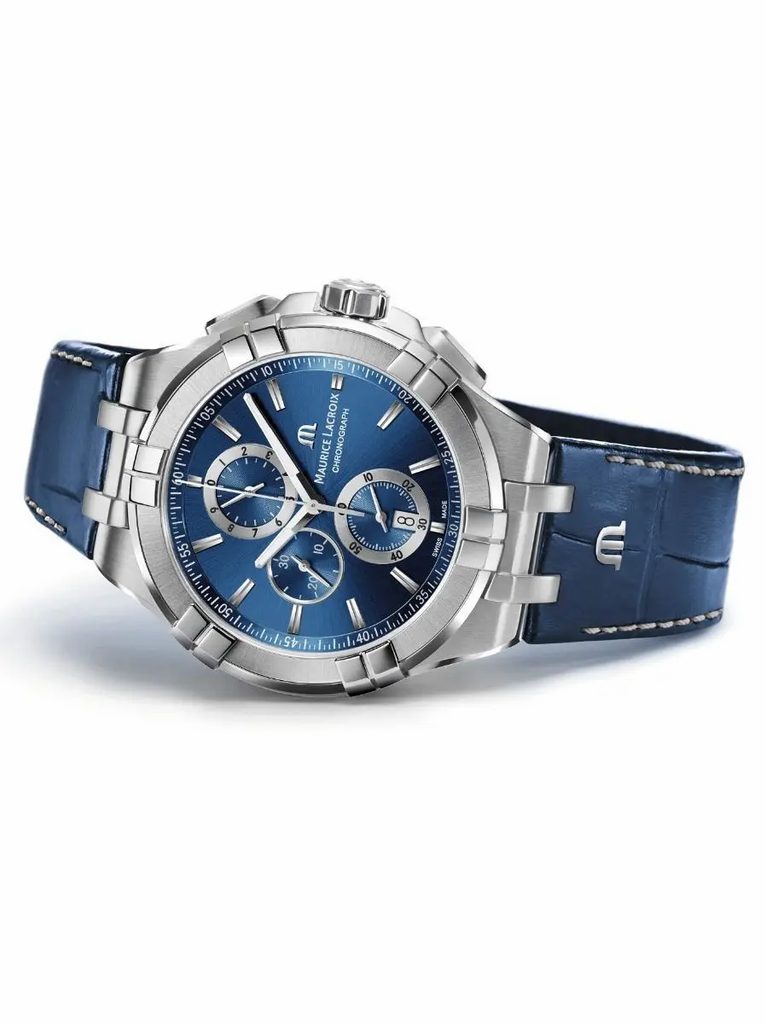 Maurice Lacroix Aikon Chronograph Blue Dial Blue Leather Strap Watch for Men - AI1018-SS001-430-1 Watches Maurice Lacroix   