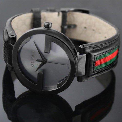 Gucci Interlocking XL Black Dial Red & Green Leather Strap Watch For Men - YA133206 Watches Gucci   