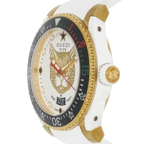 Gucci Dive White Dial White Rubber Strap Unisex Watch - YA136322 Watches Gucci   