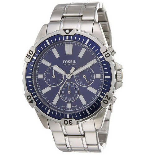 Fossil Garrett Chronograph Blue Dial Silver Steel Strap Watch for Men - FS5623 Watches Fossil   