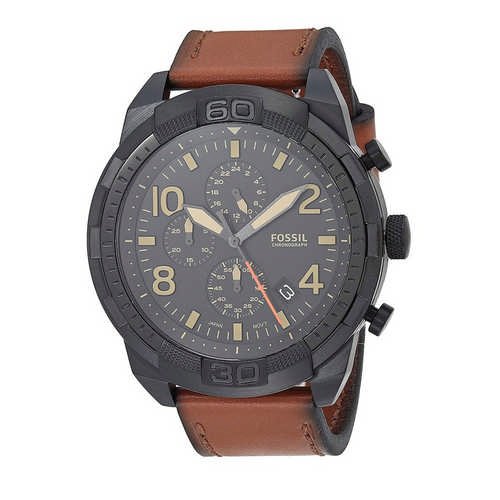 Fossil Bronson Black Dial Brown Leather Strap Watch for Men - FS5714 Watches Fossil   