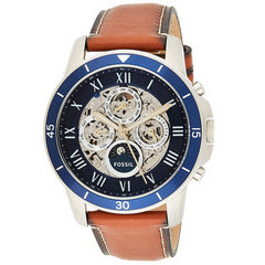 Fossil Grant Sport Automatic Skeleton Blue Dial Brown Leather Strap Watch for Men - ME3140 Watches Fossil   