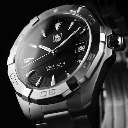 Tag Heuer Aquaracer 41mm Quartz Black Dial Silver Steel Strap Watch for Men - WAY1110.BA0928 Watches Tag Heuer   