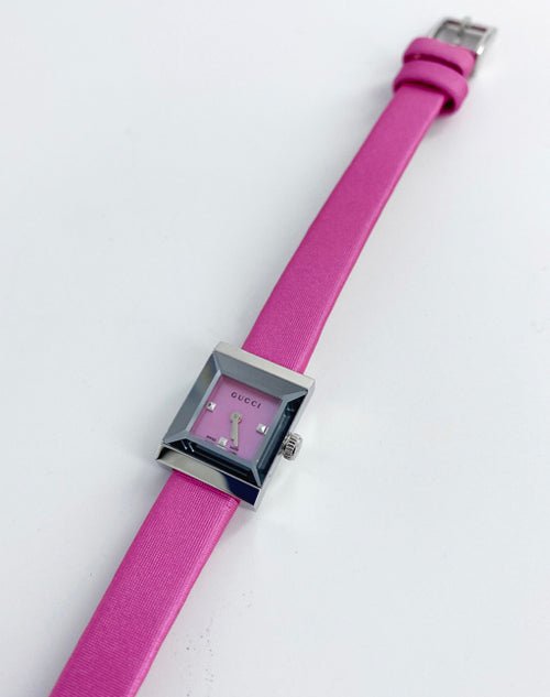 Gucci G-Frame Square Fuchsia Mother of Pearl Dial Fuchsia Leather Strap Watch For Women - YA128533 Watches Gucci   