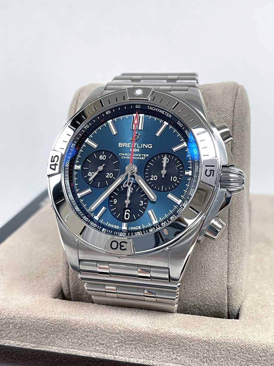 Breitling Chronomat B01 42mm Blue Dial Silver Steel Strap Watch for Men - AB0134101C1A1 Watches Breitling   