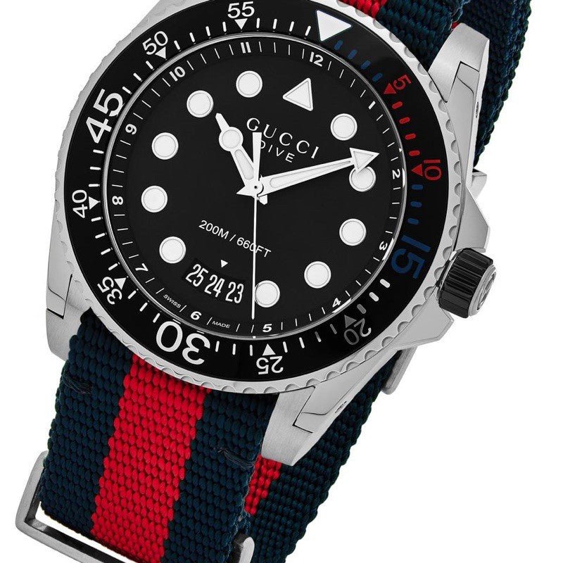 Gucci Dive Black Dial Red & Blue Nylon Strap Watch For Men - YA136210 Watches Gucci   