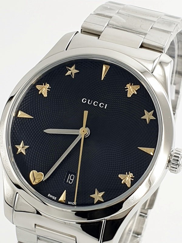 Gucci G Timeless Black Dial Silver Steel Strap Watch For Women - YA1264029A Watches Gucci   