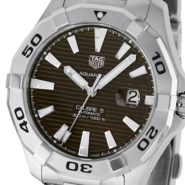 Tag Heuer Aquaracer Calibre 5 Automatic Brown Sunray Dial Silver Steel Strap Watch for Men - WAY2018.BA0927 Watches Tag Heuer   