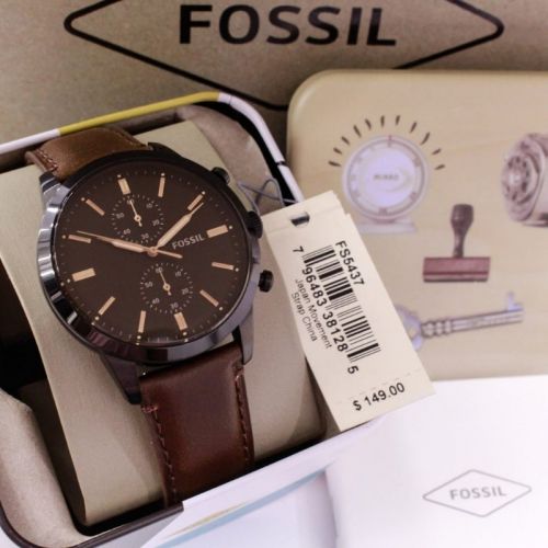 Fossil Townsman Chronograph Black Dial Brown Leather Strap Watch for Men - FS5437 Watches Fossil   