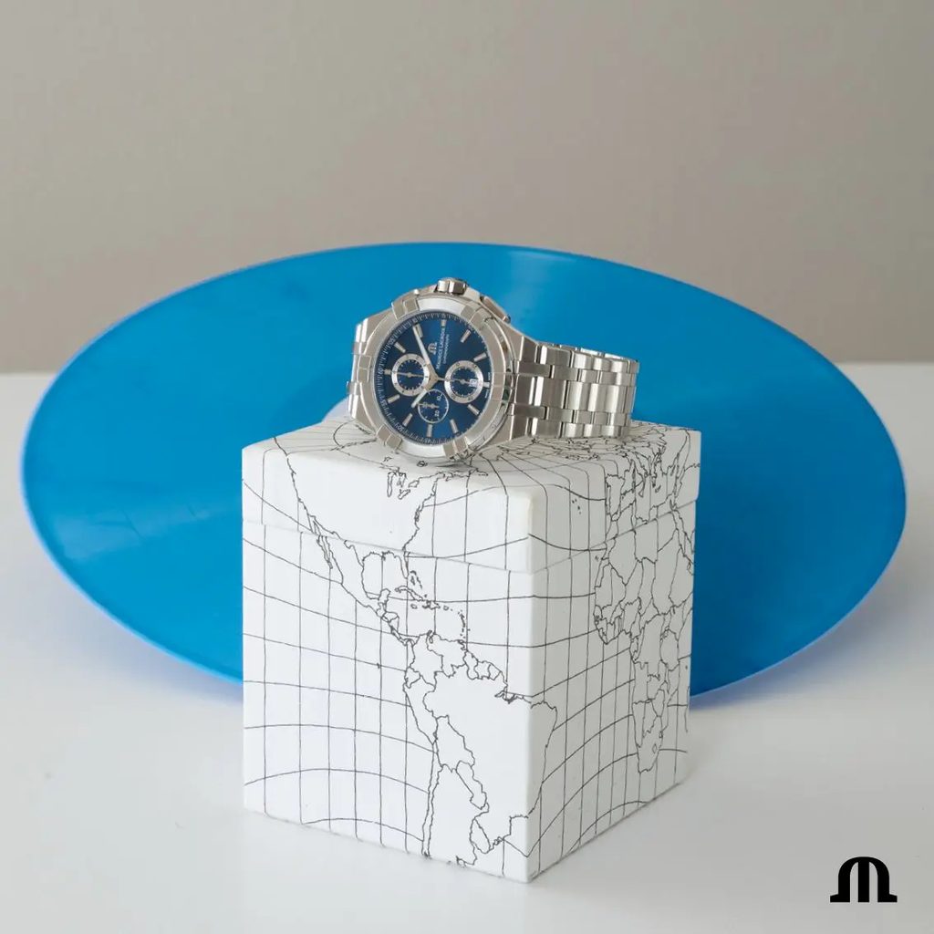 Maurice Lacroix Aikon Chronograph Blue Dial Silver Steel Strap Watch for Men - AI1018-SS002-430-1 Watches Maurice Lacroix   