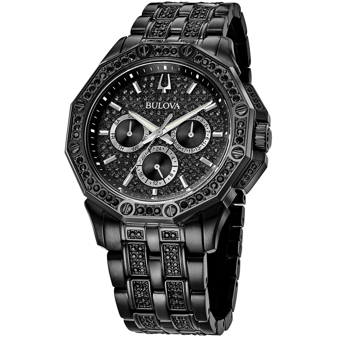 Bulova Octova Chronograph Black Crystal Dial Black Steel Strap Watch for Men - 98C134 Watches Bulova   