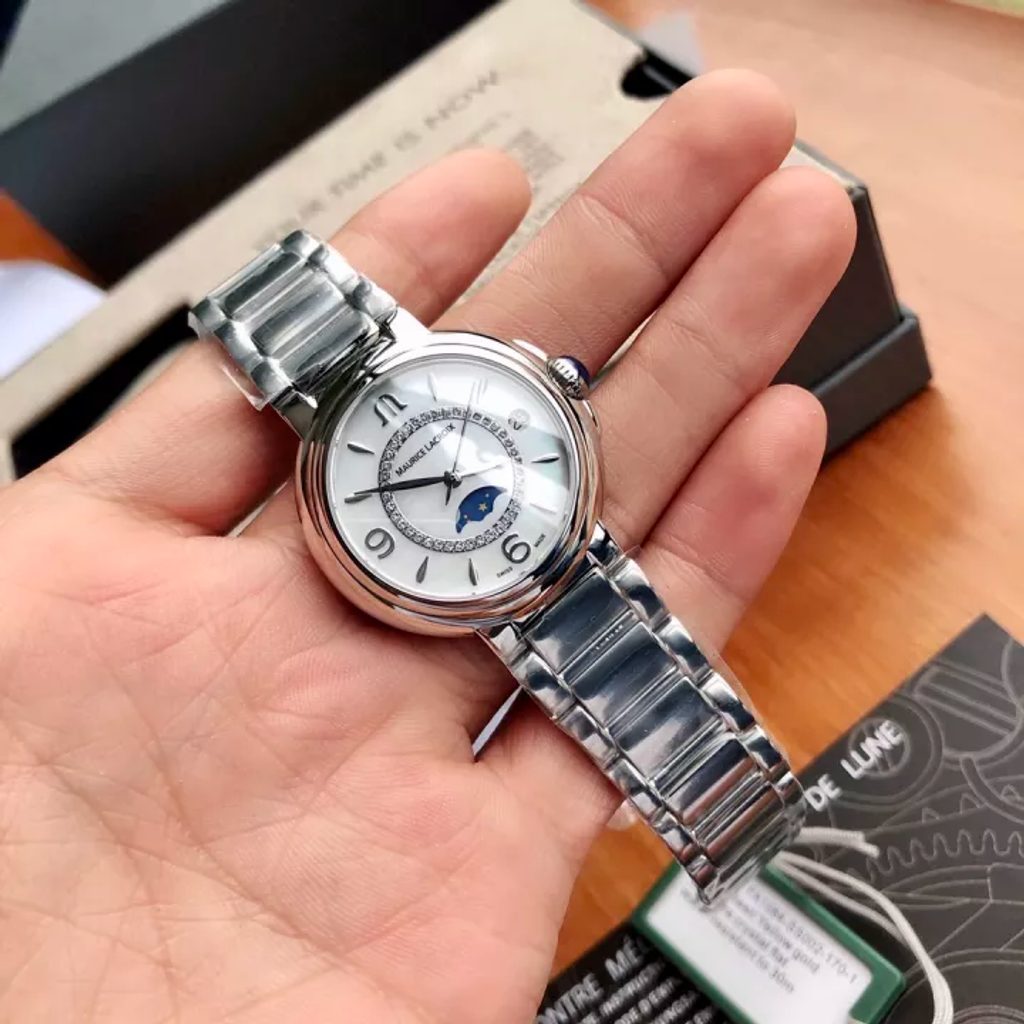 Maurice Lacroix Fiaba Moonphase White Mother of Pearl Dial Silver Steel Strap Watch for Women - FA1084-SS002-170-1 Watches Maurice Lacroix   