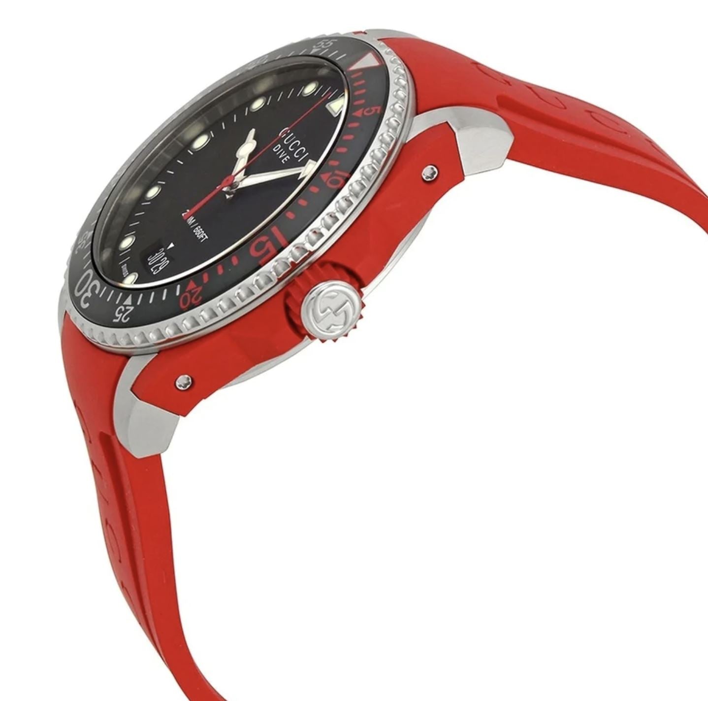 Gucci Dive Black Dial Red Rubber Strap Watch For Men - YA136309 Watches Gucci   