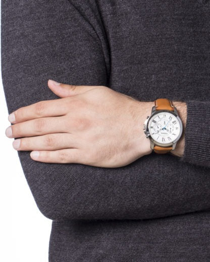 Fossil Grant Chronograph White Dial Brown Leather Strap Watch for Men - FS5060 Watches Fossil   