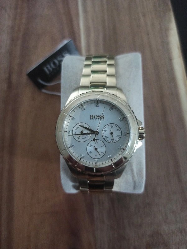 Hugo Boss Premiere White Dial Gold Steel Strap Watch for Women - 1502445 Watches Hugo Boss   