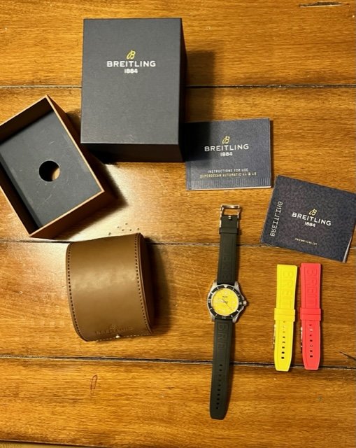 Breitling Superocean Automatic 44mm Yellow Dial Black Rubber Strap Watch for Men - A17367021I1S1 Watches Breitling   