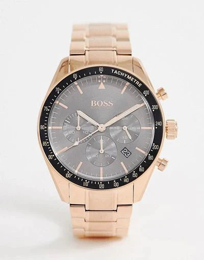 Hugo Boss Trophy Grey Dial Rose Gold Steel Strap Watch for Men - 1513632 Watches Hugo Boss   