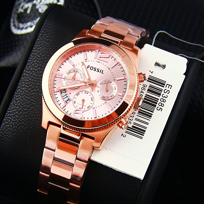 Fossil Boyfriend Multifunction Rose Gold Dial Rose Gold Steel Strap Watch for Women - ES3885 Watches Fossil   