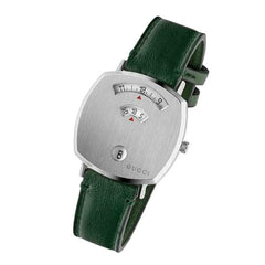 Gucci Grip Silver Dial Green Leather Strap Unisex Watch - YA157412 Watches Gucci   