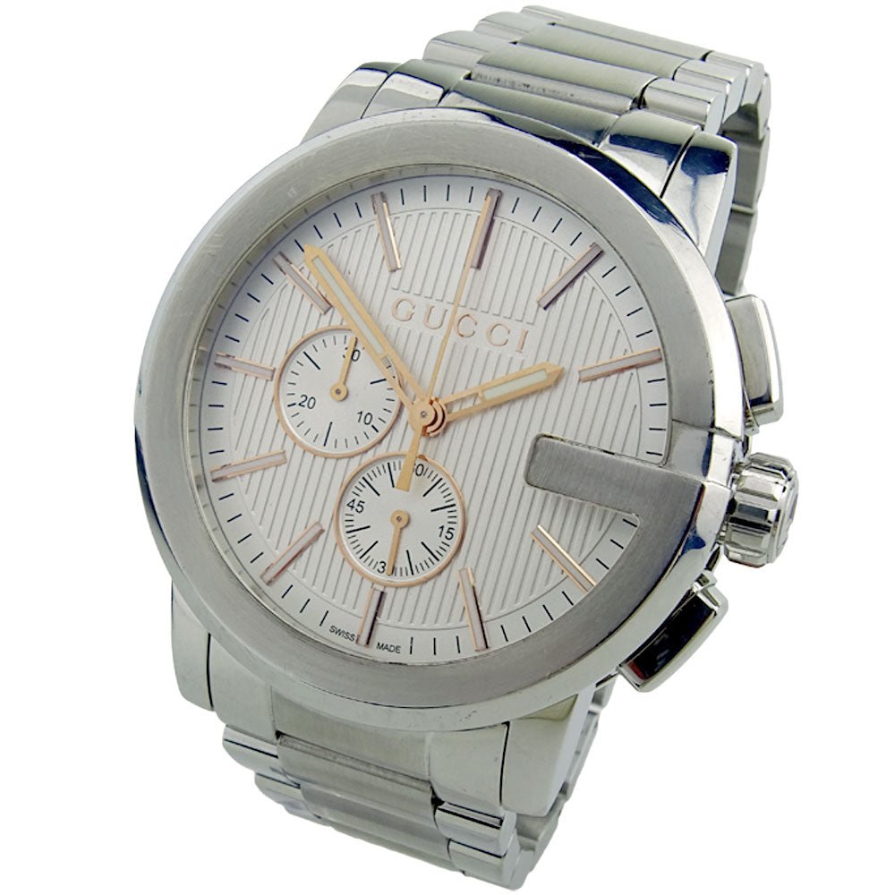 Gucci G Chrono Chronograph Silver Dial Silver Steel Strap Watch For Men - YA101201 Watches Gucci   