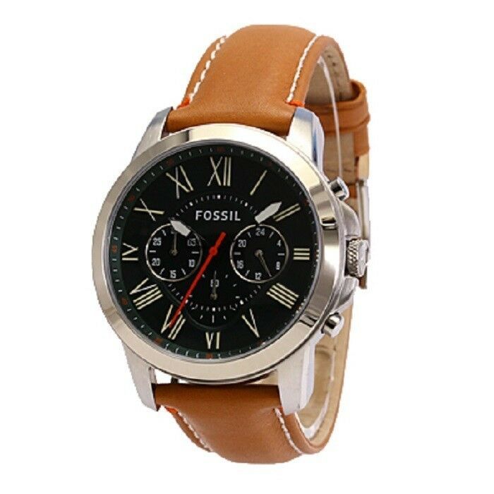 Fossil Grant Chronograph Green Dial Brown Leather Strap Watch for Men - FS4918 Watches Fossil   