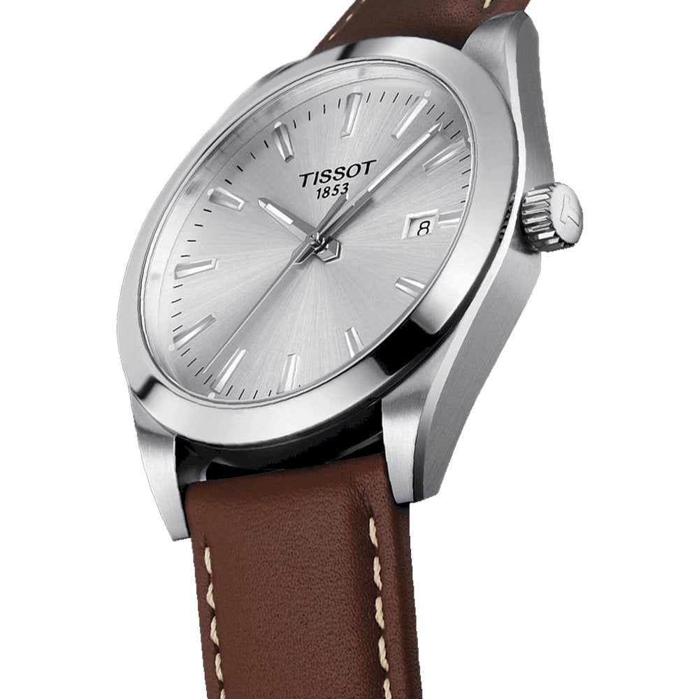 Tissot Gentleman Silver Dial Brown Leather Strap Watch For Men - T127.410.16.031.00 Watches Tissot   