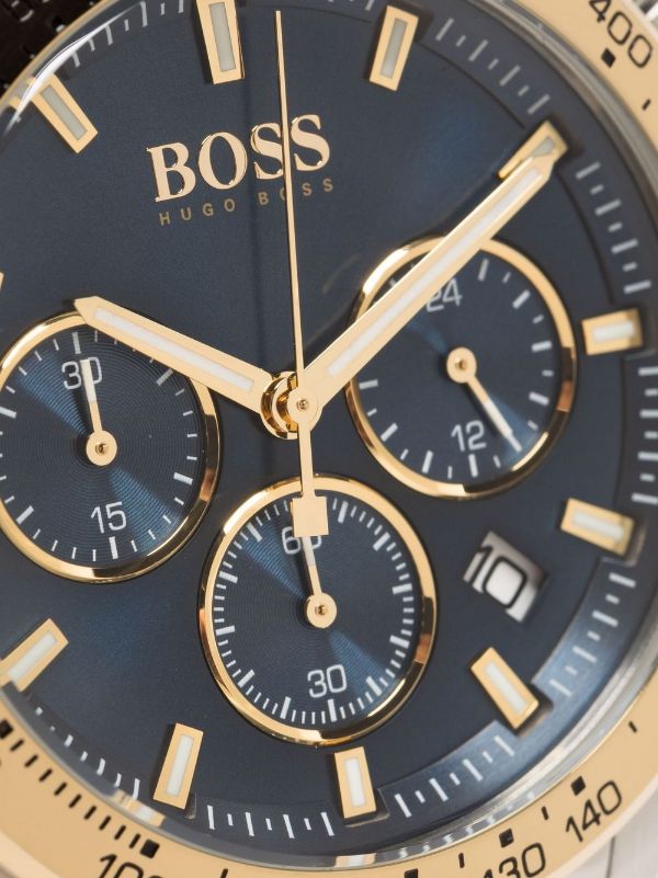 Hugo Boss Ikon Blue Dial Gold Steel Strap Watch for Men - 1513340 Watches Hugo Boss   