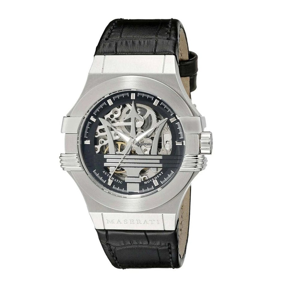 Maserati Potenza Automatic Black Dial Black Leather Strap Watch For Men - R8821108001 Watches Maserati   