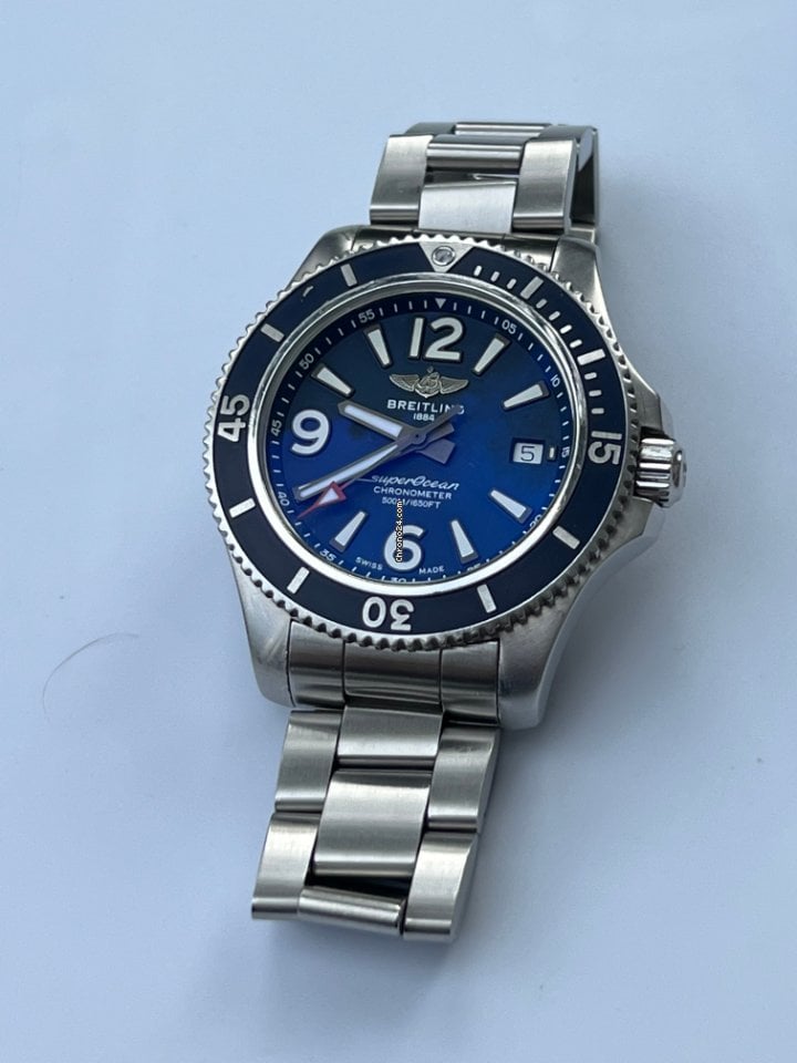 Breitling Superocean Automatic 42mm Blue Dial Silver Steel Strap Watch for Men - A17366D81C1A1 Watches Breitling   