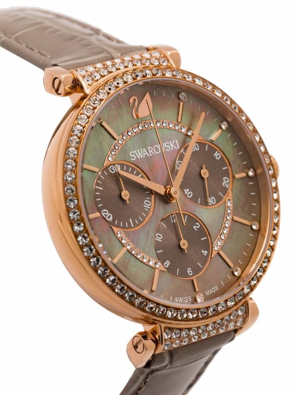 Swarovski Passage Chrono Grey Dial Grey Leather Strap Watch for Women - 5580348 Watches Swarovski   