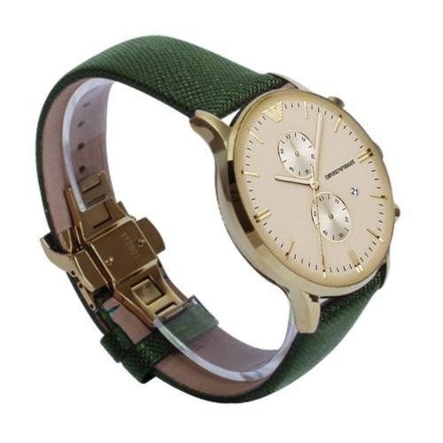 Emporio Armani Chronograph Champagne Dial Green Leather Strap Watch For Men - AR1722 Watches Emporio Armani   